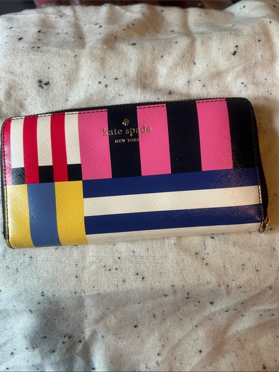 kate spade Handbags - Kate spade Pink, Navy & Yellow Stripe Zip-Around Wallet